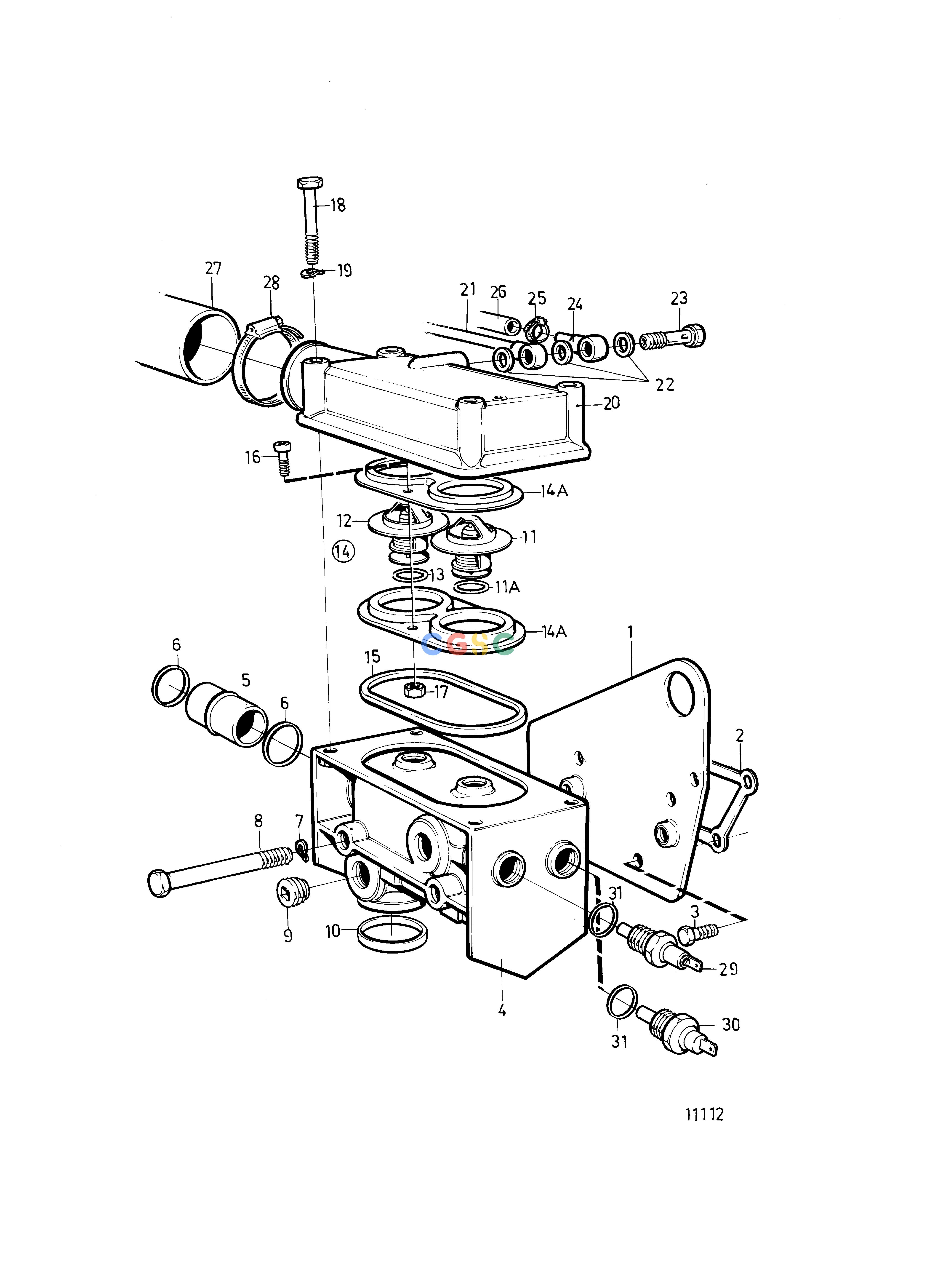 沃尔沃零件查询TMD41B; D41B; TAMD41B; AD41B; AD41BJCooling SystemThermostat Housing with Install. Components for Keel Cooled VersionEPC Volvo Penta Parts catalog