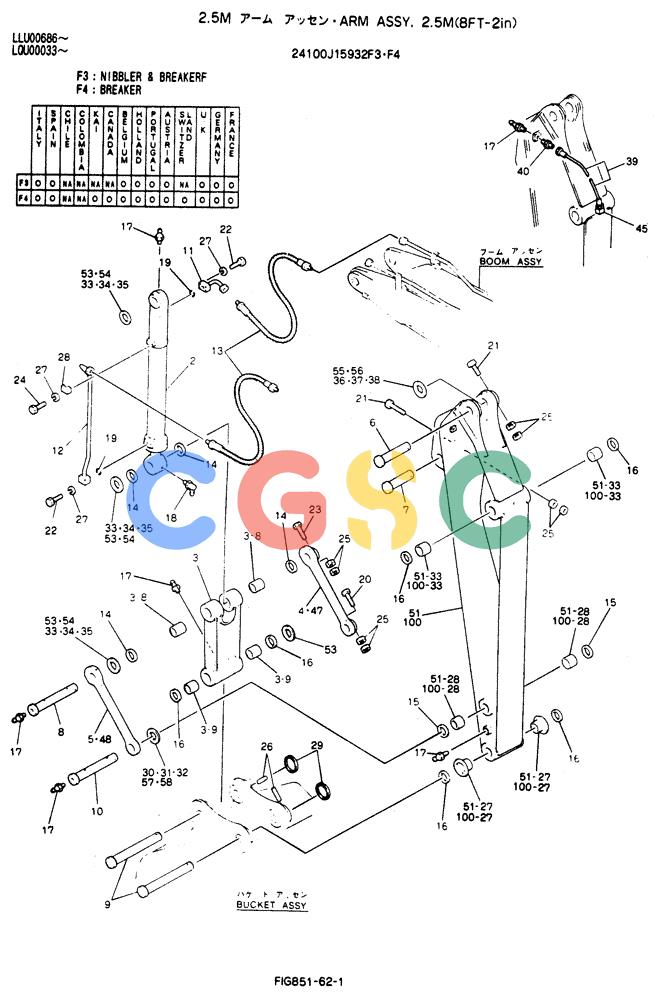 神钢零件查询(BREAKER) - NIBBLER AND BREAKER ATTACHMENT - SK220LC EXCAVATORS (9/04-) (851-62) - Arm Assy, 2.5M Kobelco