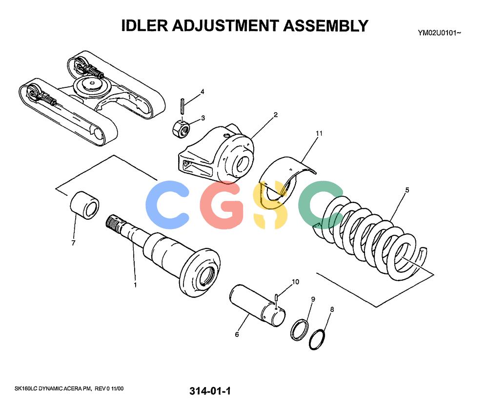 神钢零件查询(SK160LC) - DYNAMIC ACERA EXCAVATOR 11/2000 ASN YM02U0101 (11/00-12/02) (02-005) - IDLER ADJUSTMENT ASSY Kobelco