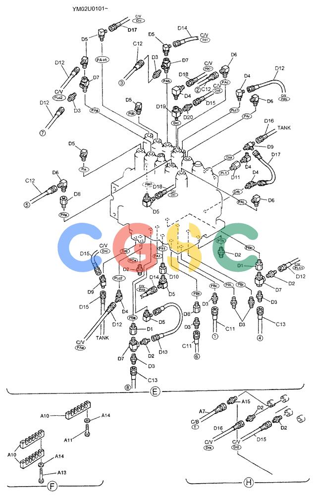 神钢零件查询(SK160LC) - DYNAMIC ACERA EXCAVATOR 11/2000 ASN YM02U0101 (11/00-12/02) (01-027[03]) - REMOTE CTRL LINES (STD) Kobelco