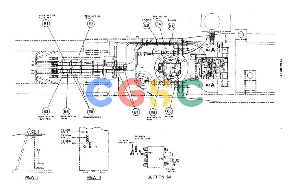 神钢零件查询(ED190LC) - BLADE RUNNER EXCAVATOR/DOZER BTW YL02U0101 - YL03U0135 (1/02-12/06) (01-033[04]) - REMOTE, CONTROL LINES (BOOM & ARM SAFETY) Kobelco