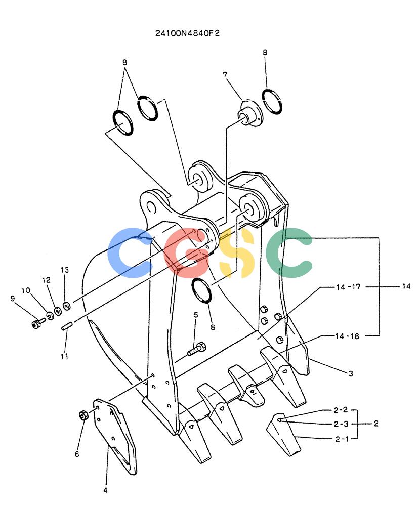 神钢零件查询(K905LC) - MARK II EXCAVATOR BTW YP1001 - YP1281. (4/89-12/03) (09-004) - BUCKET ASSY, 0.35M³ Kobelco