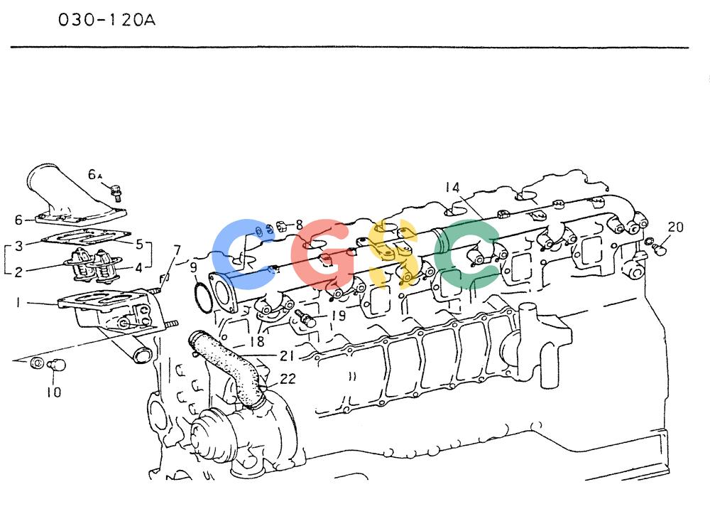 神钢零件查询(6D22CT) - MITSUBISHI DIESEL ENGINE - K909A, K910, K912 & K935 (1/76-12/06) (02-002) - WATER PIPE & THERMOSTAT Kobelco