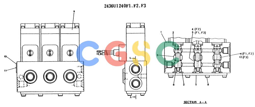 神钢零件查询(K904) - MARK II EXCAVATOR ASN YW1119 (1/88-12/03) (11-027) - VALVE ASSY, SOLENOID, P/N 2436U1240F1 Kobelco