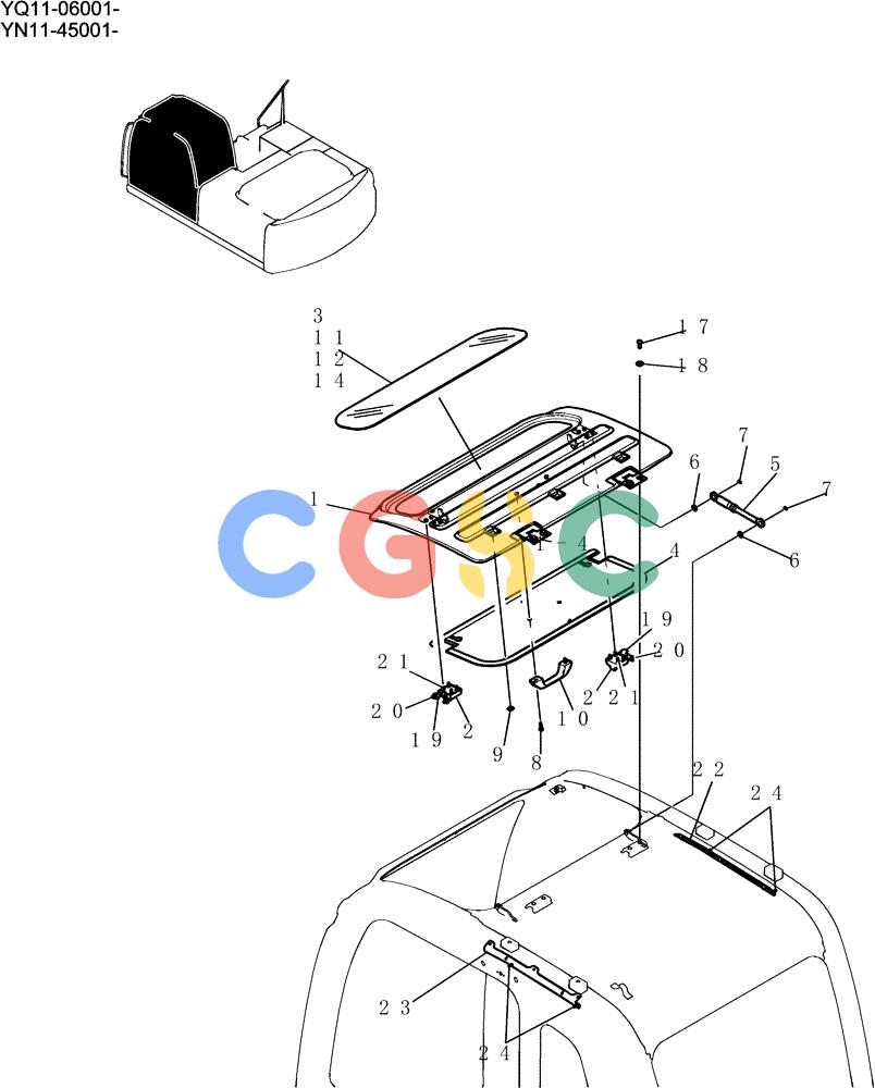 神钢零件查询(200-8) - EXCAVATOR S/N YN11-45001 - (1/06-12/09) (187-01-1) - WINDOW ASSY, ROOF Kobelco