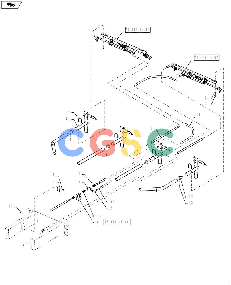 凯斯零件查询(810) - FLEX-AIR APPLICATOR - 2012 (2/12-) (78.110.14.DE) - BOOM PLUMBING, 70', 2.5" TUBES, REAR Case Agriculture