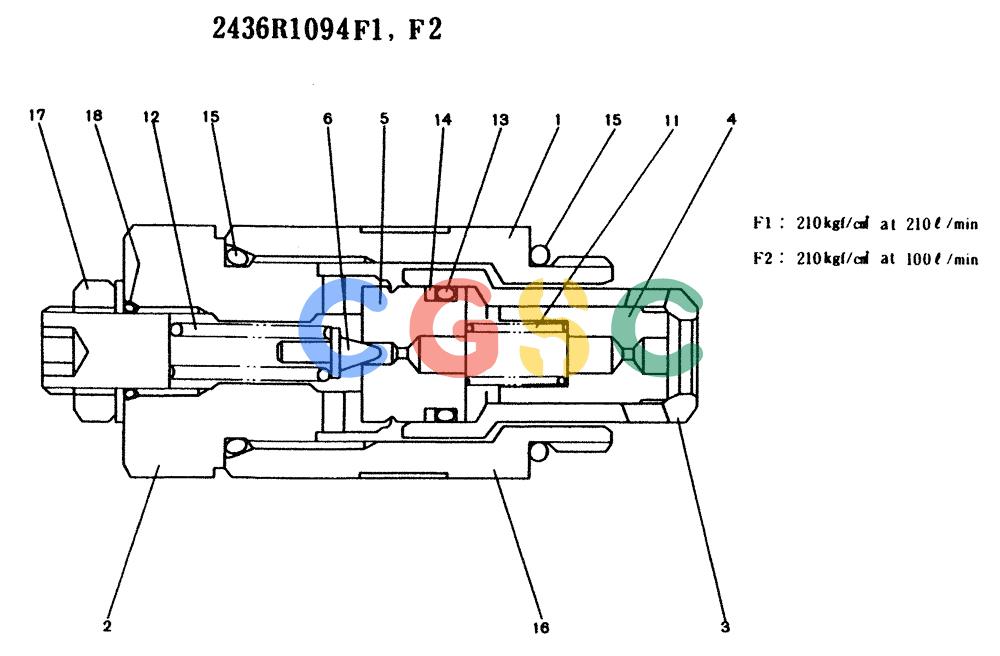 神钢零件查询(K904) - MARK II EXCAVATOR ASN YW1119 (1/88-12/03) (11-019) - VALVE ASSY, PILOT, P/N 2436R1094F1 Kobelco