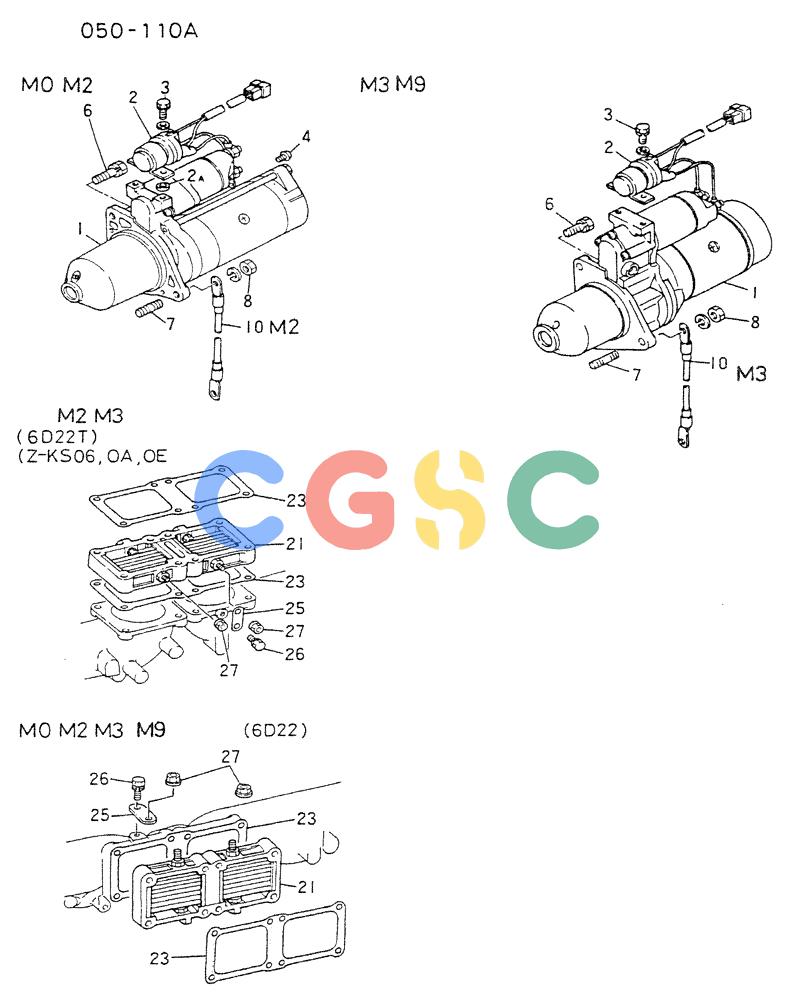 神钢零件查询(6D22CT) - MITSUBISHI DIESEL ENGINE - K909A, K910, K912 & K935 (1/76-12/06) (04-001) - STARTER GENERAL Kobelco