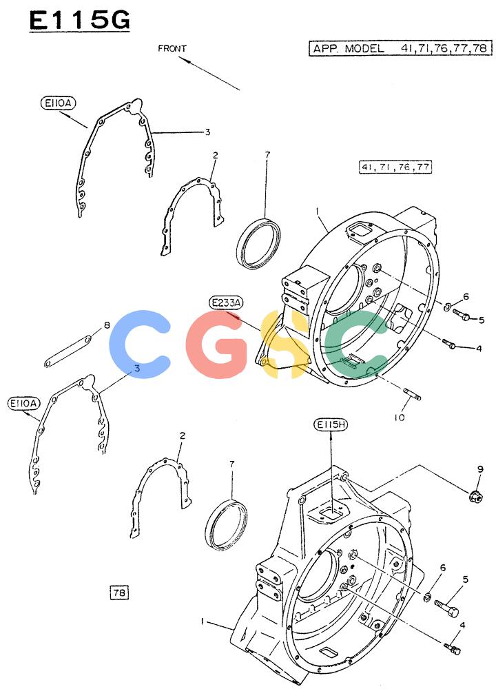 神钢零件查询(NE6(T)04) - NISSAN DIESEL ENGINE (1/86-12/98) (02-005[01]) - HOUSING FLYWHEEL Kobelco