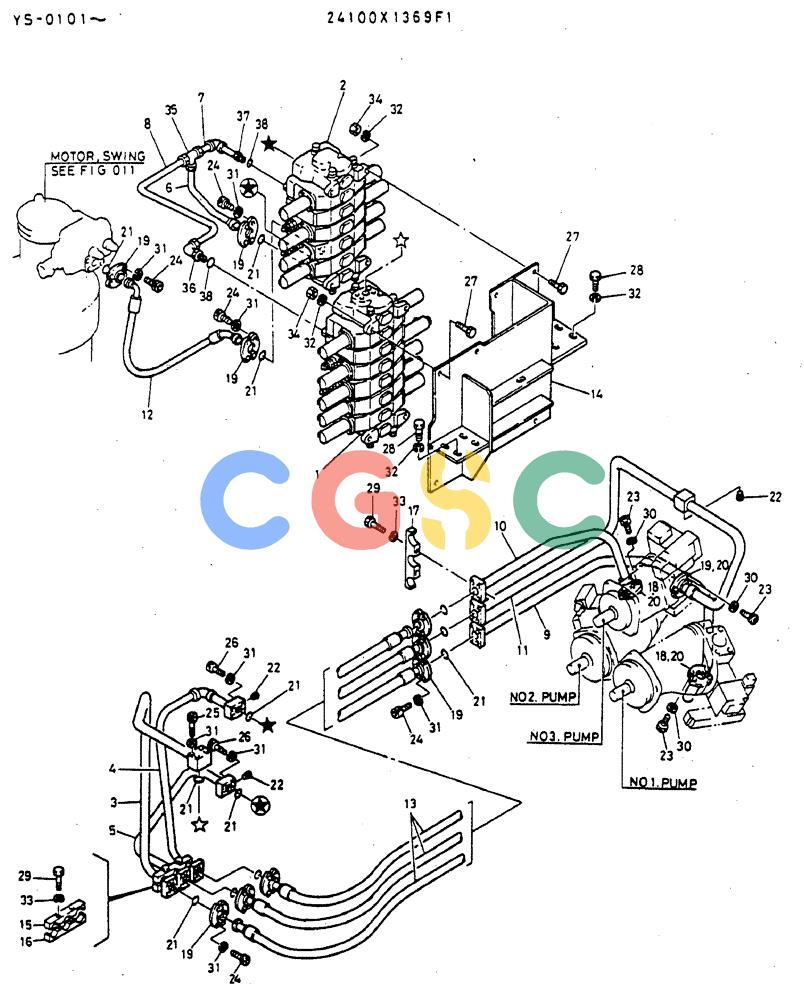 神钢零件查询(MD400LC) - EXCAVATOR BTW YS0101 - YS0200 (1/80-12/06) (04-002) - HYDR LINES, UPP/ P.N. 24100X1369F1 Kobelco