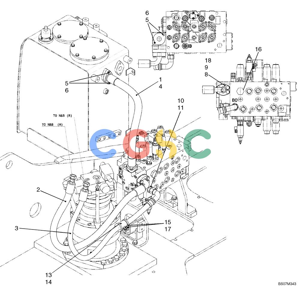 神钢零件查询(SK170-8) - ACERA MARK III EXCAVATOR - TIER 3 (NA) ASN YM04-U1601 - (5/07-12/12) (02-21[00]) - HYDRAULIC LINES, UPPER (2 WAY) (YM03H00025F1) Kobelco