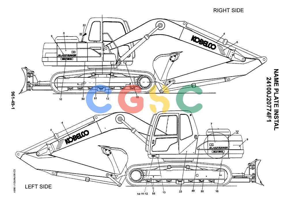 神钢零件查询(ED180) - BLADE RUNNER EXCAVATOR/DOZER ASN YLU0001 (1/99-12/01) (11-001[01]) - NAME PLATE INSTAL 24100J20774F1 Kobelco