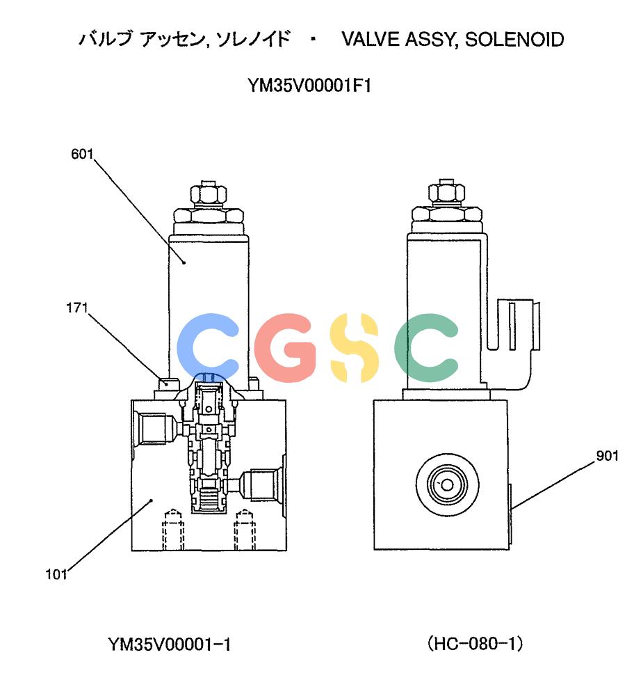 神钢零件查询(SK160LC) - DYNAMIC ACERA EXCAVATOR 11/2000 ASN YM02U0101 (11/00-12/02) (08-017) - SOLENOID VALVE ASSY P/N YM35V00001F1 Kobelco