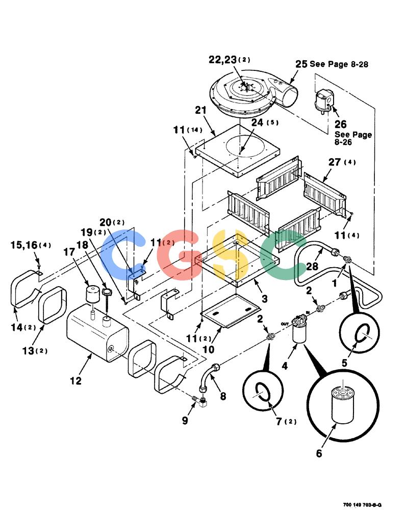 凯斯零件查询(8575) - CASE IH MID-SIZE RECTANGULAR BALER (NORTH AMERICA) (1/95-12/00) (08-024) - KNOTTER BLOWER ASSEMBLY-CONTINUED (BLOWER & RESERVOIR) Case Agriculture