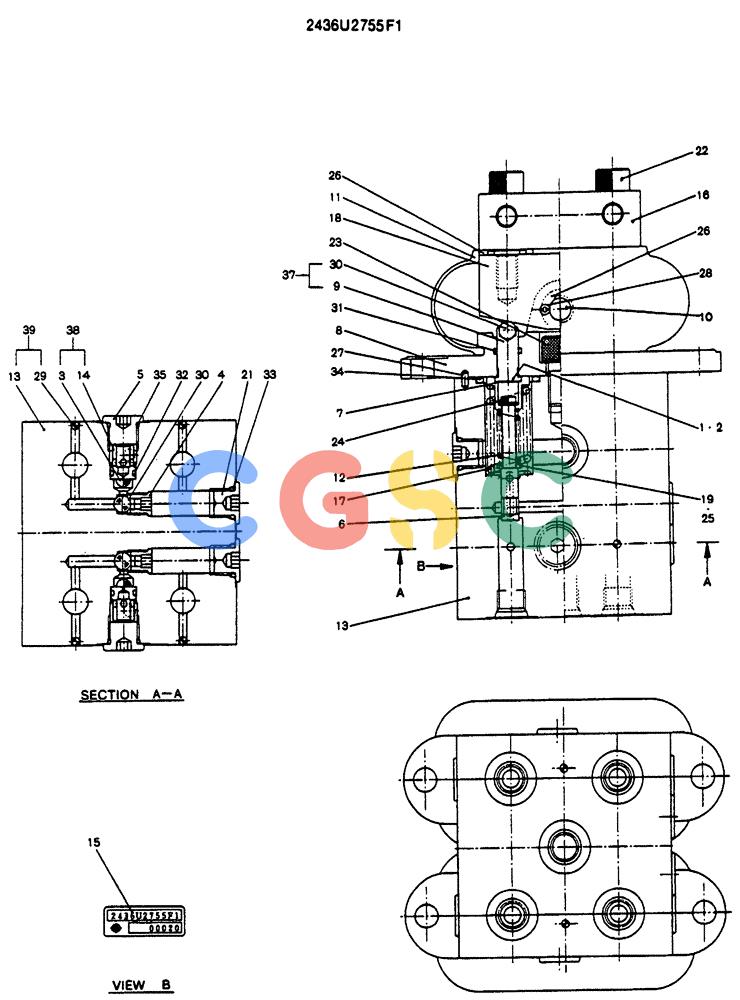 神钢零件查询(SK130LC) - EXCAVATOR BTW YPU1001 - YPU2000 (1/98-12/98) (12-039) - VALVE ASSY PILOT (2436U2755F1) Kobelco