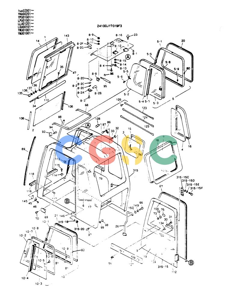 神钢零件查询(SK130LC) - EXCAVATOR BTW YPU1001 - YPU2000 (1/98-12/98) (02-005[01]) - CAB ASSEMBLY Kobelco