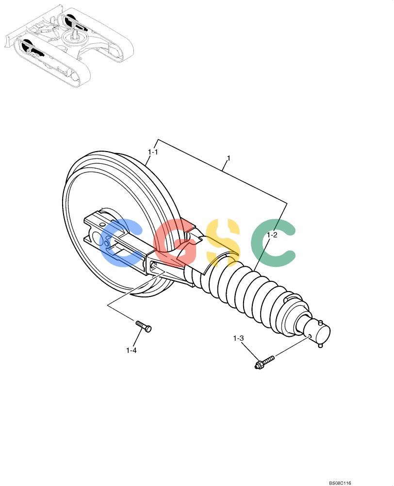 纽荷兰零件查询(E70BSR) - COMPACT CRAWLER EXCAVATOR BTW YT05-15001 - 18000 (NA) (4/08-) (03-06-00[00]) - CRAWLER IDLER ASSEMBLY (YT52D00007F1) New Holland Constructuion