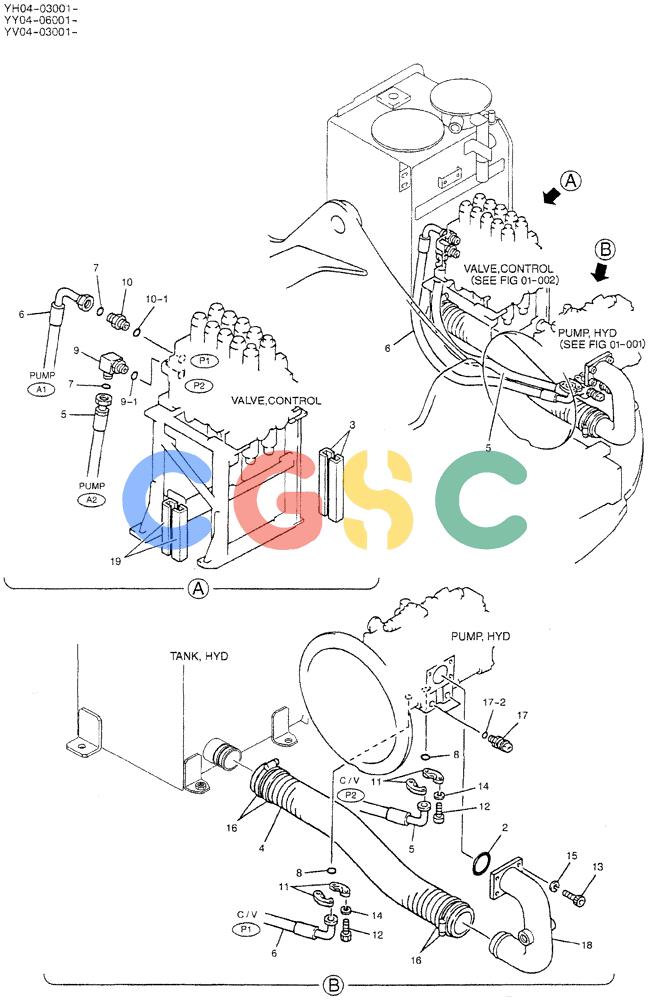神钢零件查询(DOZER) - ATTACHMENT - SK115SR-1E, -1ES, SK135SR-1E, LC-1E, LC-1ES (1/02-12/03) (01-003) - HYD LINES, UPP (SUCTION, DELIVERY) Kobelco