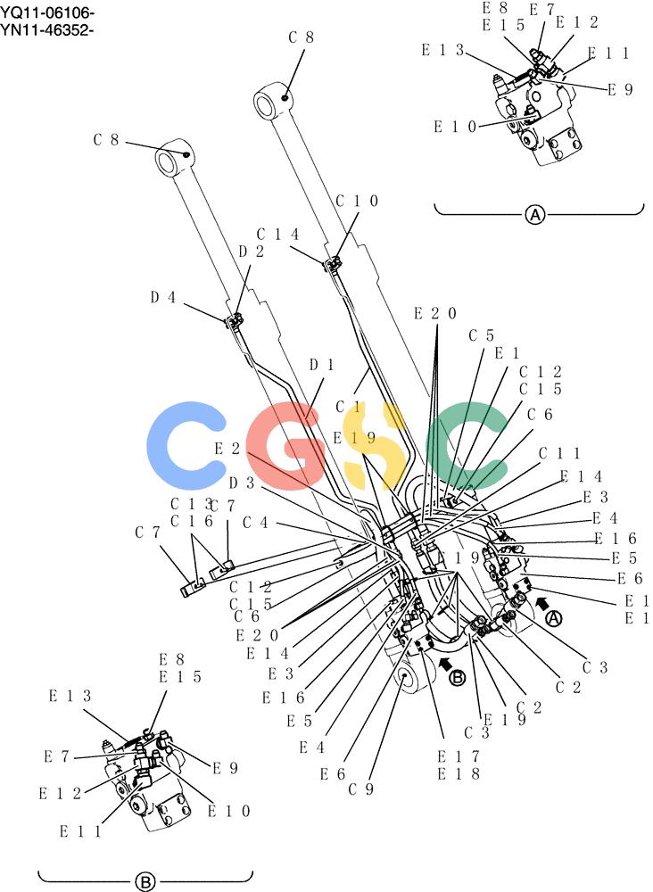 神钢零件查询(200-8) - EXCAVATOR S/N YN11-45001 - (1/06-12/09) (500-01A-2) - HYD LINES, BOOM (BOOM SAFETY) Kobelco