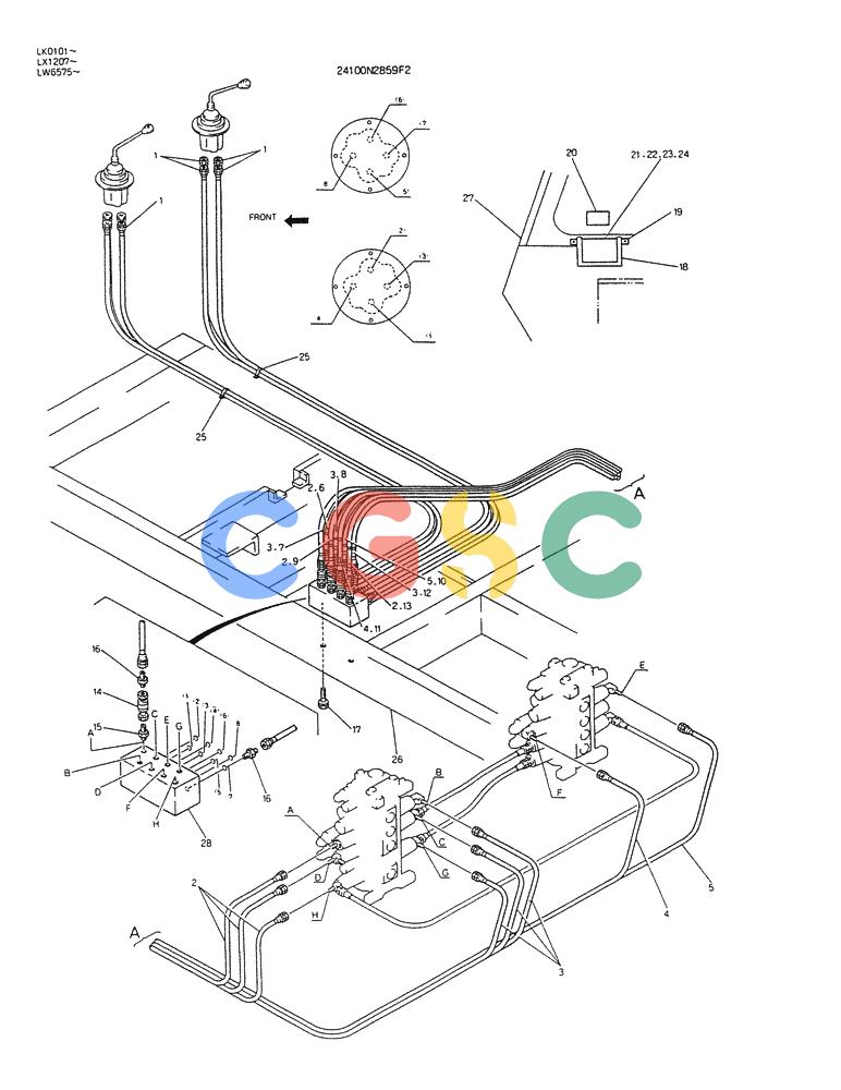 神钢零件查询(K904DL) - EXCAVATOR ASN LX1201 (1/84-12/03) (03-010) - REMOTE CONTROL ASSY (MULTI) P/N 24100N2859F2 Kobelco