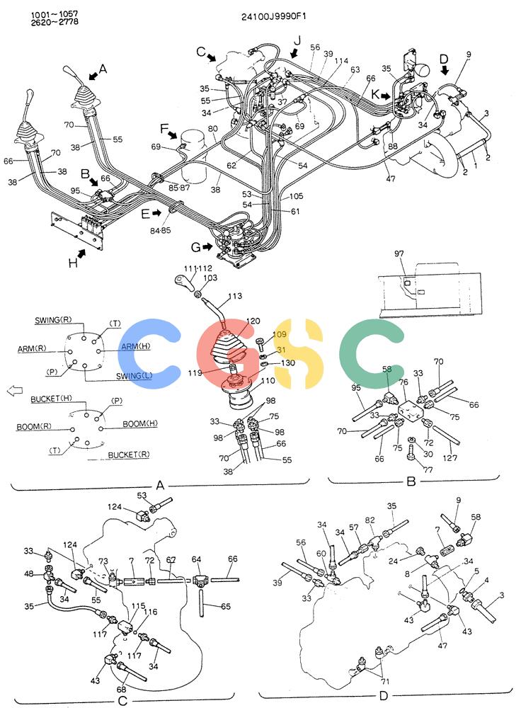 神钢零件查询(K905LC) - MARK II EXCAVATOR BTW YP1001 - YP1281 (1/87-12/03) (03-013[01]) - REMOTE CONTROL ASSY (MULTI) (P/N 24100J9990F1) Kobelco