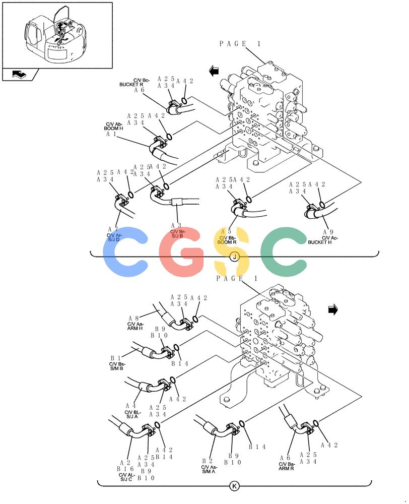 纽荷兰零件查询(E235BSR) - CRAWLER EXCAVATOR (5/07-) (1.050[11]) - PUMP/CONTROL VALVE PIPING New Holland Constructuion