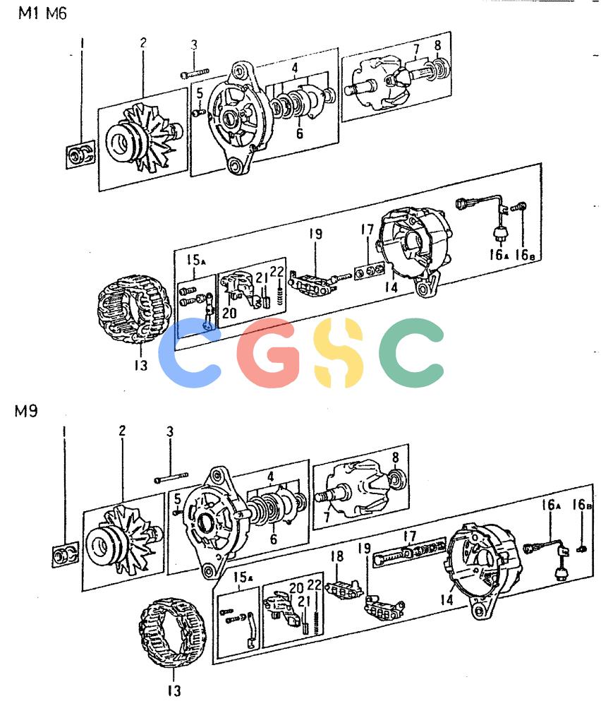 神钢零件查询(6D16-T) - MITSUBISHI DIESEL ENGINE - K909LC & MD240BLC (1/87-12/06) (04-008) - ALTERNATOR (INNER PARTS) Kobelco
