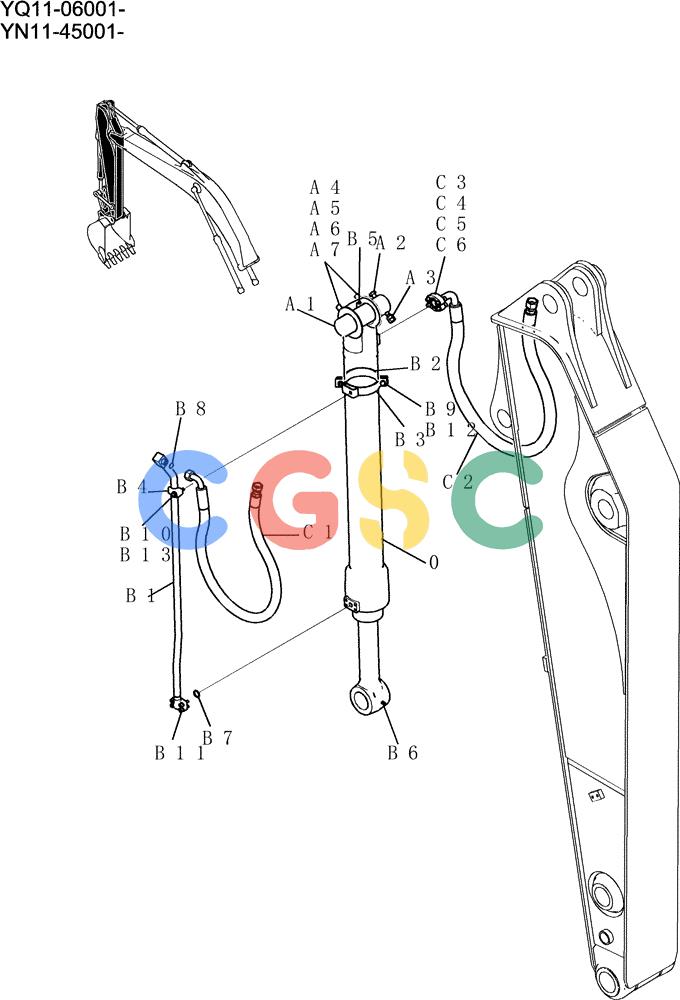 神钢零件查询(200-8) - EXCAVATOR S/N YN11-45001 - (1/06-12/09) (870-02-1) - HYD LINES, ARM 2.4M (7FT 11IN) (HD) Kobelco