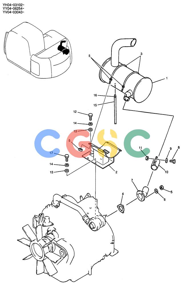 纽荷兰零件查询(E115SR) - CRAWLER EXCAVATOR ASN YV04-03043 (01-009) - MUFFLER ASSY New Holland Constructuion