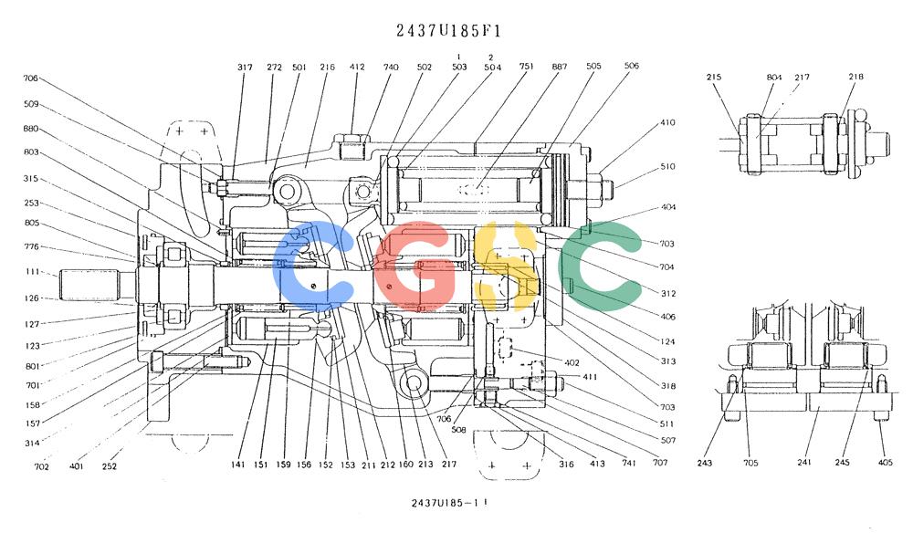 神钢零件查询(K903) - MARK II EXCAVATOR BTW LE6601 - LE7871 (1/88-12/03) (11-053) - PUMP ASSY (P/N 2437U185F1) Kobelco