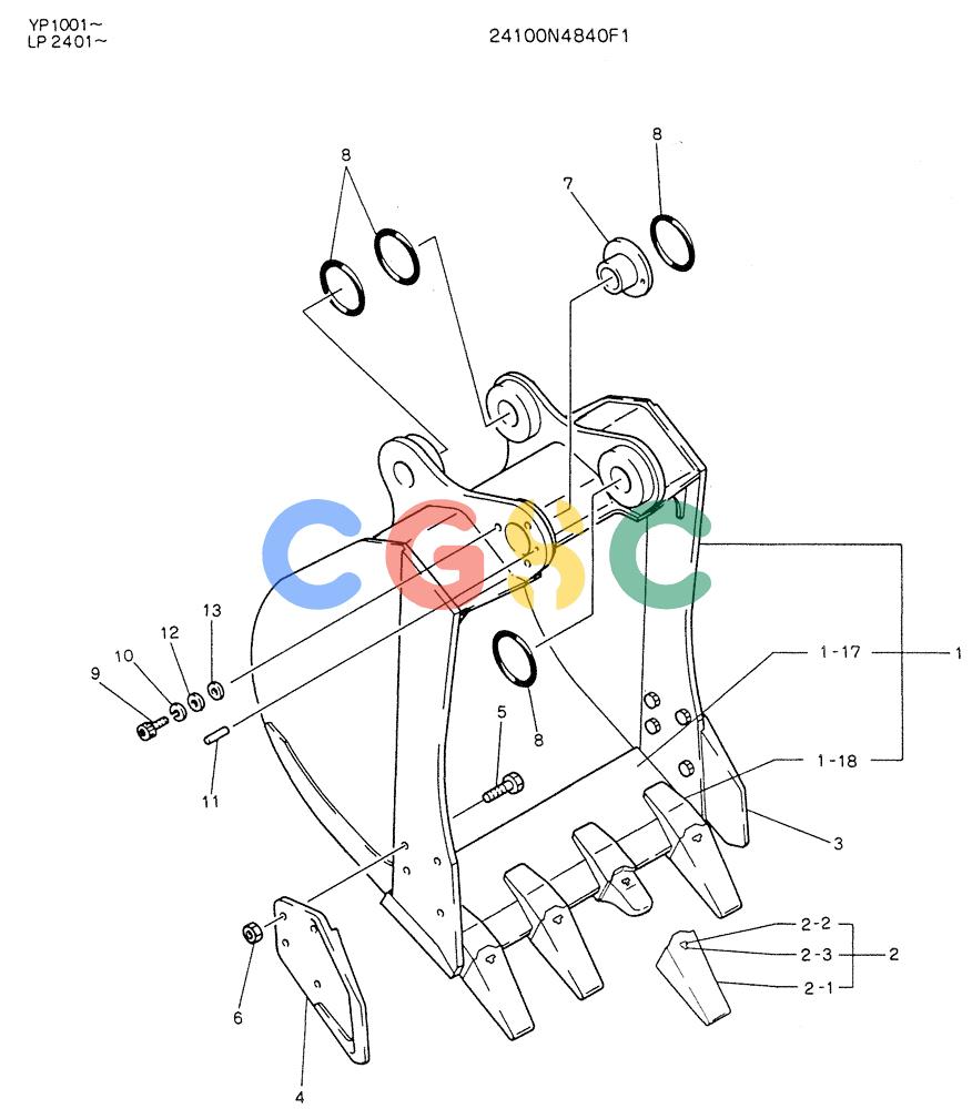 神钢零件查询(K905LC) - MARK II EXCAVATOR BTW YP1001 - YP1281 (1/87-12/03) (09-006) - BUCKET ASSY, 0.35M3 Kobelco