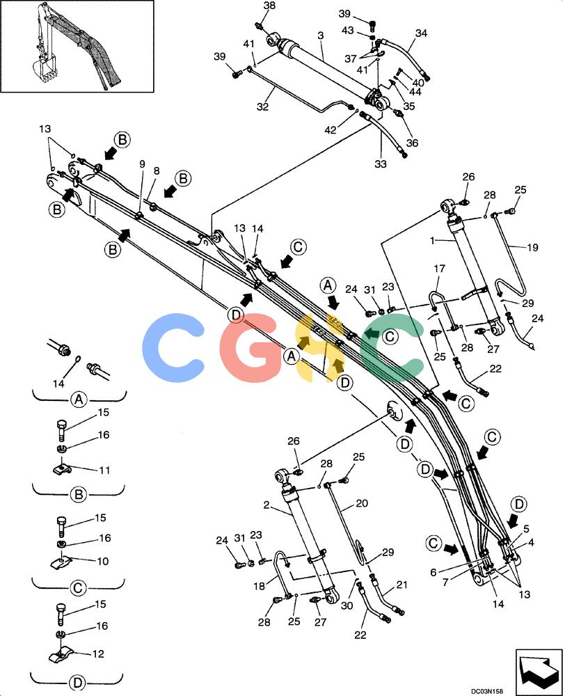 纽荷兰零件查询(E215) - CRAWLER EXCAVATOR (NA) - ASN N6DA21215 (1/06-) (08 -50[00]) - HYDRAULIC LINES - BOOM, 50 FT LONG RANGE 8.75 M (28 FT. 9 IN.) New Holland Constructuion