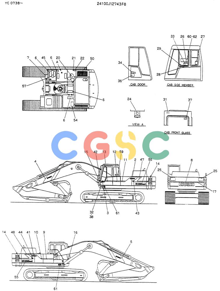 神钢零件查询(K912LC) - MARK II EXCAVATOR ASN YC0301-0737 (1/88-12/03) (10-002) - LABEL, NAME-PLATE Kobelco