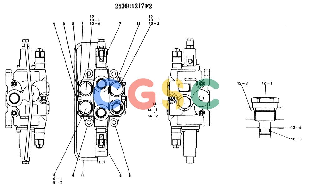 神钢零件查询(K904) - MARK II EXCAVATOR ASN YW1119 (1/88-12/03) (11-024) - VALVE ASSY, CONTROL, P/N 2436U1217F2 Kobelco