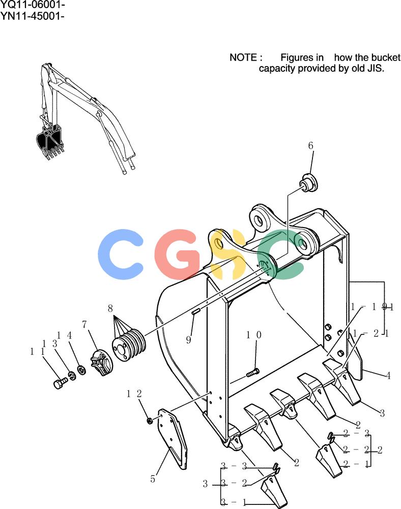 神钢零件查询(200-8) - EXCAVATOR S/N YN11-45001 - (1/06-12/09) (933-01-1) - BUCKET ASSY, 0. 93M3 Kobelco