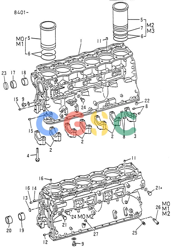 神钢零件查询(6D15) - MITSUBISHI DIESEL ENGINES - K907D & K907LC EXCAVATORS (1/86-12/06) (08-001[01]) - CYLINDER BLOCK REPAIR KIT Kobelco