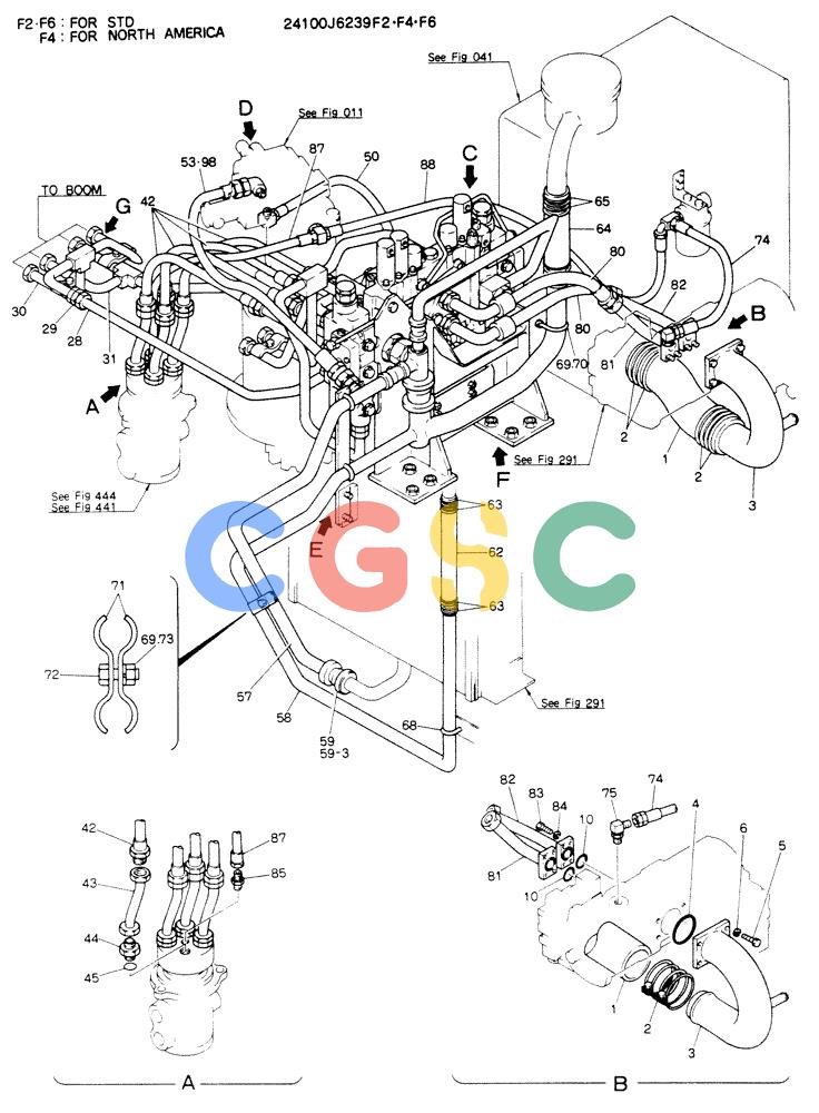 神钢零件查询(K904EL) - EXCAVATOR ASN LX1401 (1/86-12/03) (04-002[01]) - HYDR LINES, UPP, P/N 24100J6239F4 Kobelco