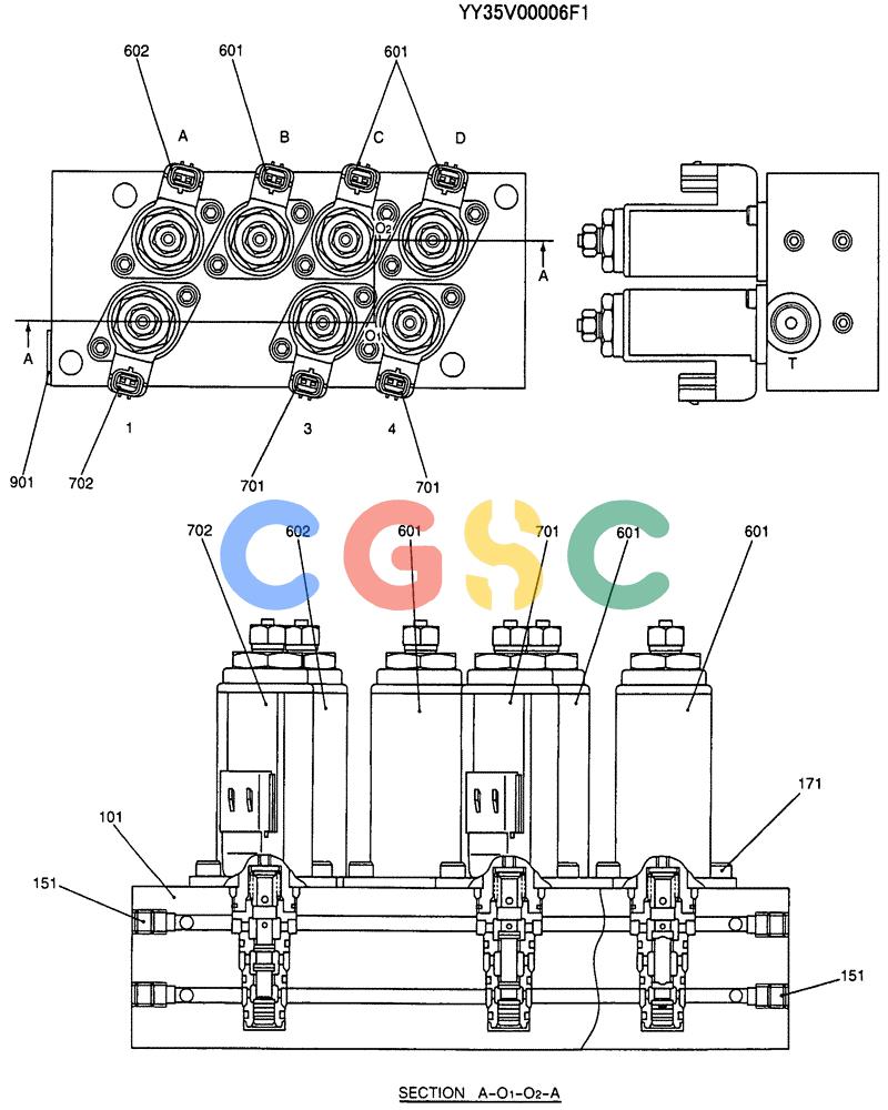 纽荷兰零件查询(E135SR) - CRAWLER EXCAVATOR ASN YY04-06254 (07-062) - VALVE ASSY, SOLENOID, P/N YY35V00006F1 New Holland Constructuion