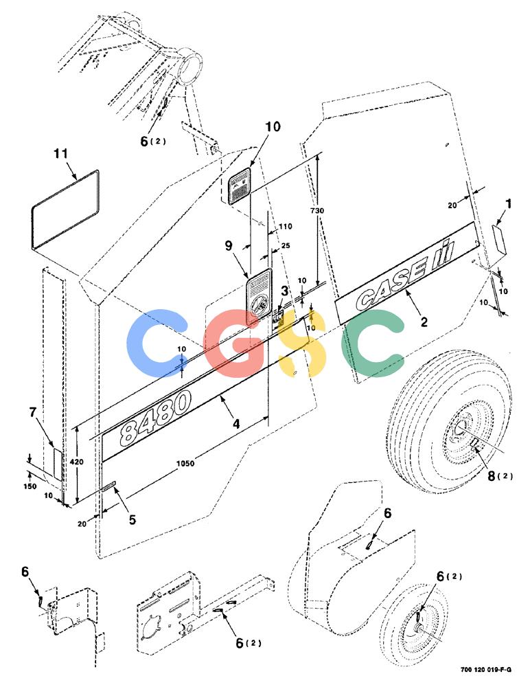 凯斯零件查询(8480) - CASE IH FIXED CHAMBER ROUND BALER (1/90-12/00) (9-12) - DECALS AND LOCATION DIAGRAM, LEFT, SERIAL NUMBER CFH0114151 AND LATER Case Agriculture