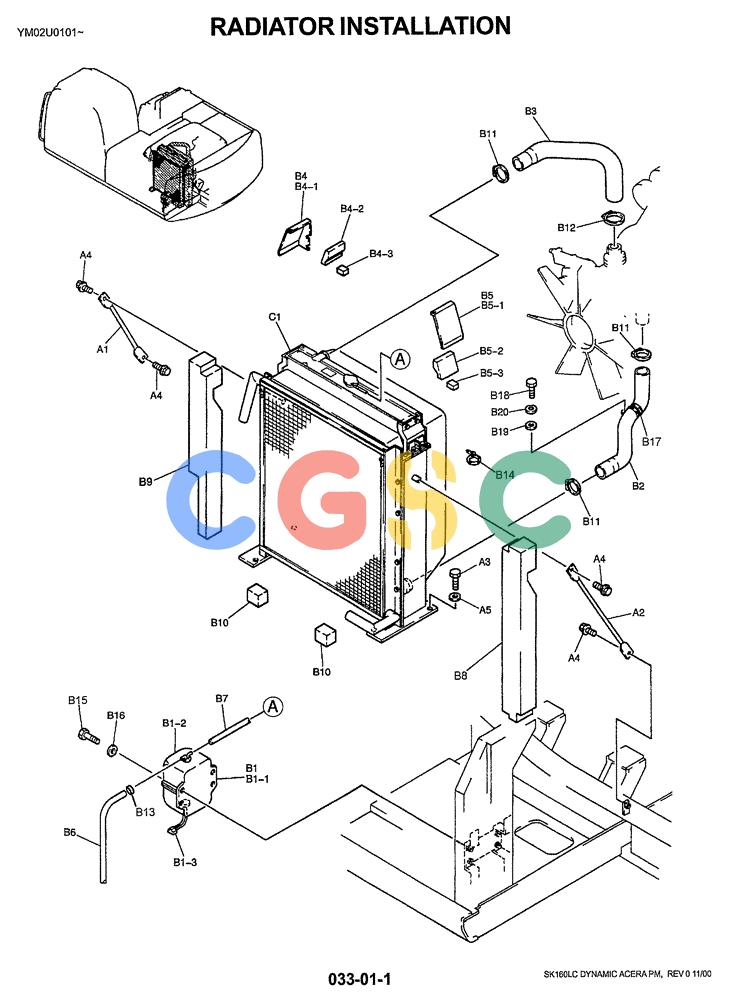 神钢零件查询(SK160LC) - DYNAMIC ACERA EXCAVATOR 11/2000 ASN YM02U0101 (11/00-12/02) (01-005) - RADIATOR INSTALLATION Kobelco