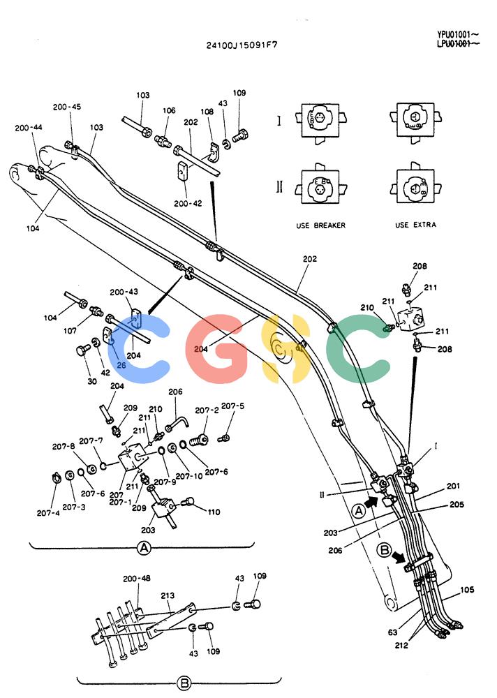 神钢零件查询(SK130LC) - EXCAVATOR BTW YPU1001 - YPU2000 (1/98-12/98) (08-004[02]) - BOOM ASSY 4.6M (EXTRA & BREAKER) Kobelco