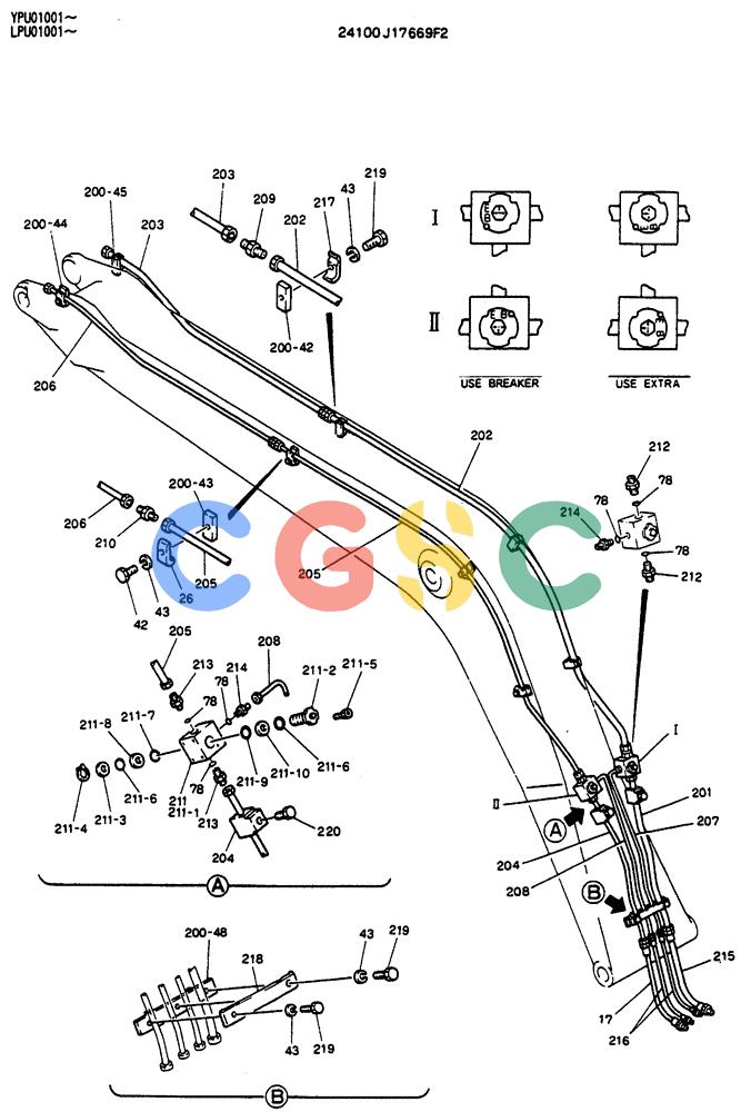 神钢零件查询(SK130LC) - EXCAVATOR BTW YPU1001 - YPU2000 (1/98-12/98) (08-012[03]) - BOOM ASSY 4.6M (EXTRA & BREAKER) (BOOM ARM SAFETY) Kobelco