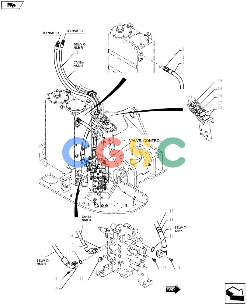 纽荷兰零件查询(E135BSRLC) - CRAWLER EXCAVATOR ASN YH06-08001 (01-021[03]) - HYDRAULIC LINES, UPPER New Holland Constructuion