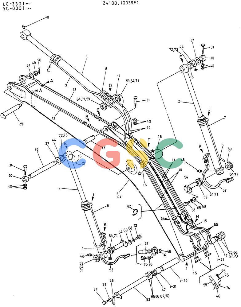 神钢零件查询(K912LC) - MARK II EXCAVATOR ASN YC-0301 (1/88-12/03) (07-001[01]) - BOOM ASSY, 6.5M Kobelco
