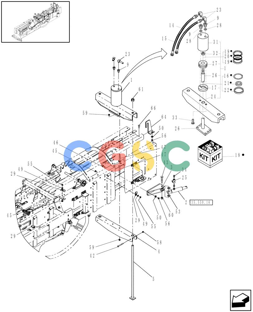 凯斯零件查询(SB551) - SMALL SQUARE BALER (9/08-12/15) (35.550.11) - HYDRAULIC BALE TENSIONING CYLINDER Case Agriculture