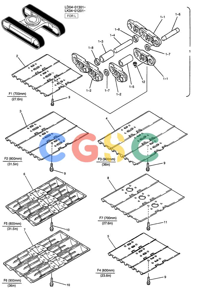 纽荷兰零件查询(E115SR) - CRAWLER EXCAVATOR ASN YV04-03043 (02-019) - SHOE ASSY (FOR LONG CRAWLER) P/N YV60D00004F1 New Holland Constructuion