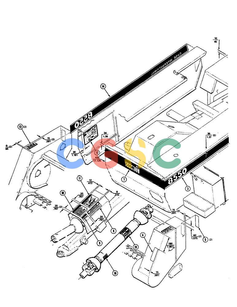 凯斯零件查询(8550) - CASE IH RECTANGULAR BALER (1/88-12/93) (64) - DECAL LOCATION DIAGRAM Case Agriculture