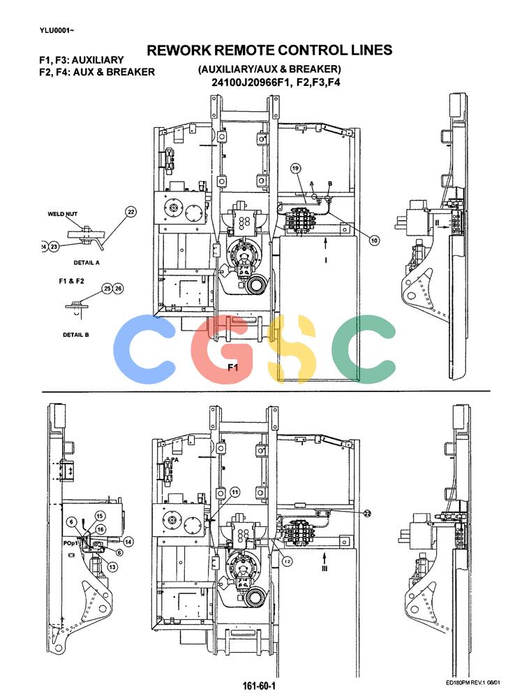 神钢零件查询(ED180) - BLADE RUNNER EXCAVATOR/DOZER ASN YLU0001 (1/99-12/01) (03-004[01]) - REWORK REMOTE CONTROL LINES (AUXILIARY/AUX & BREAKER) Kobelco