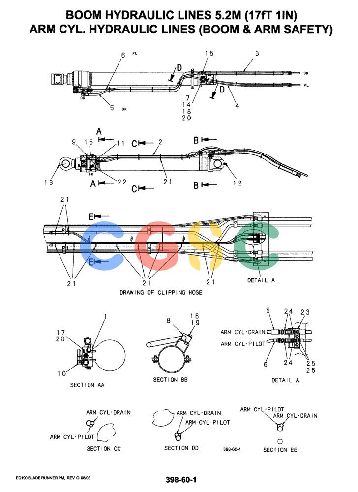 神钢零件查询(ED190LC-6E) - BLADE RUNNER EXCAVATOR/DOZER BTW YL03U0136 - YL03U0292 (1/05-12/06) (03-006) - BOOM HYDRAULIC LINES 5.2M (17FT 1IN) ARM CLY. HYDRAULIC LINES (BOOM AND ARM SAFETY) Kobelco