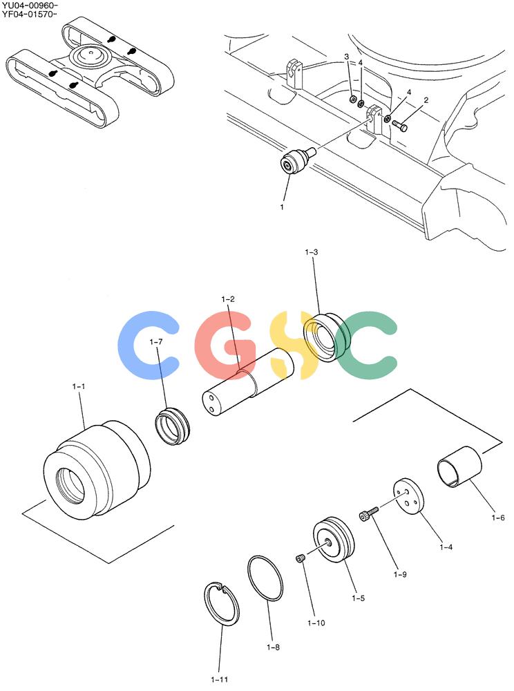 纽荷兰零件查询(E235SRLC) - CRAWLER EXCAVATOR BTW YU04-00837 - YU04-01417 (02-014) - ROLLER ASSY, UPP, P/N YN64D00014F1 New Holland Constructuion